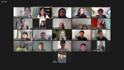 Screenshot of a Zoom meeting with 21 students on screen.