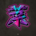 Graffiti style image of Chinese character 'cai'